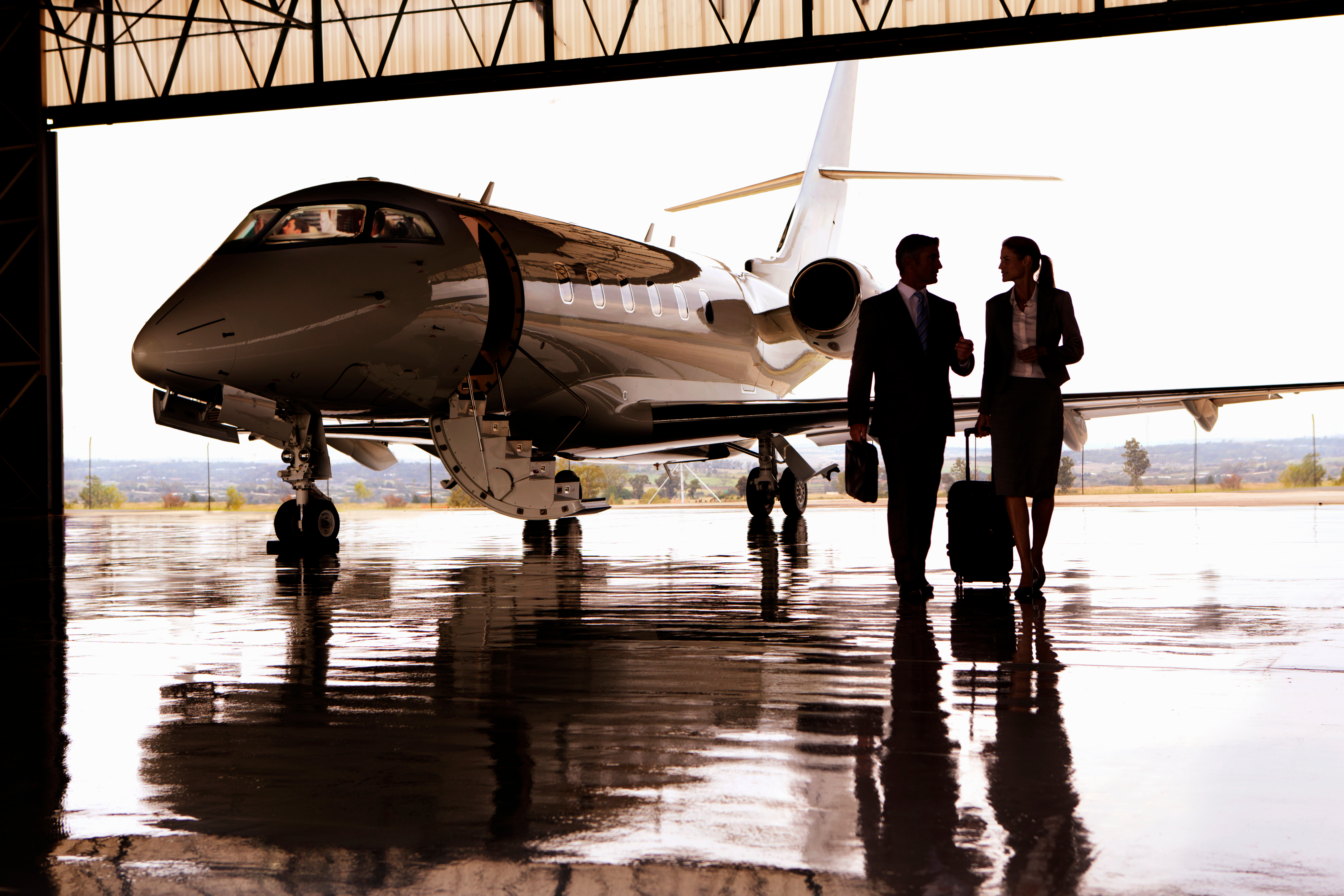 Private jet crew ready for departure on the tarmac